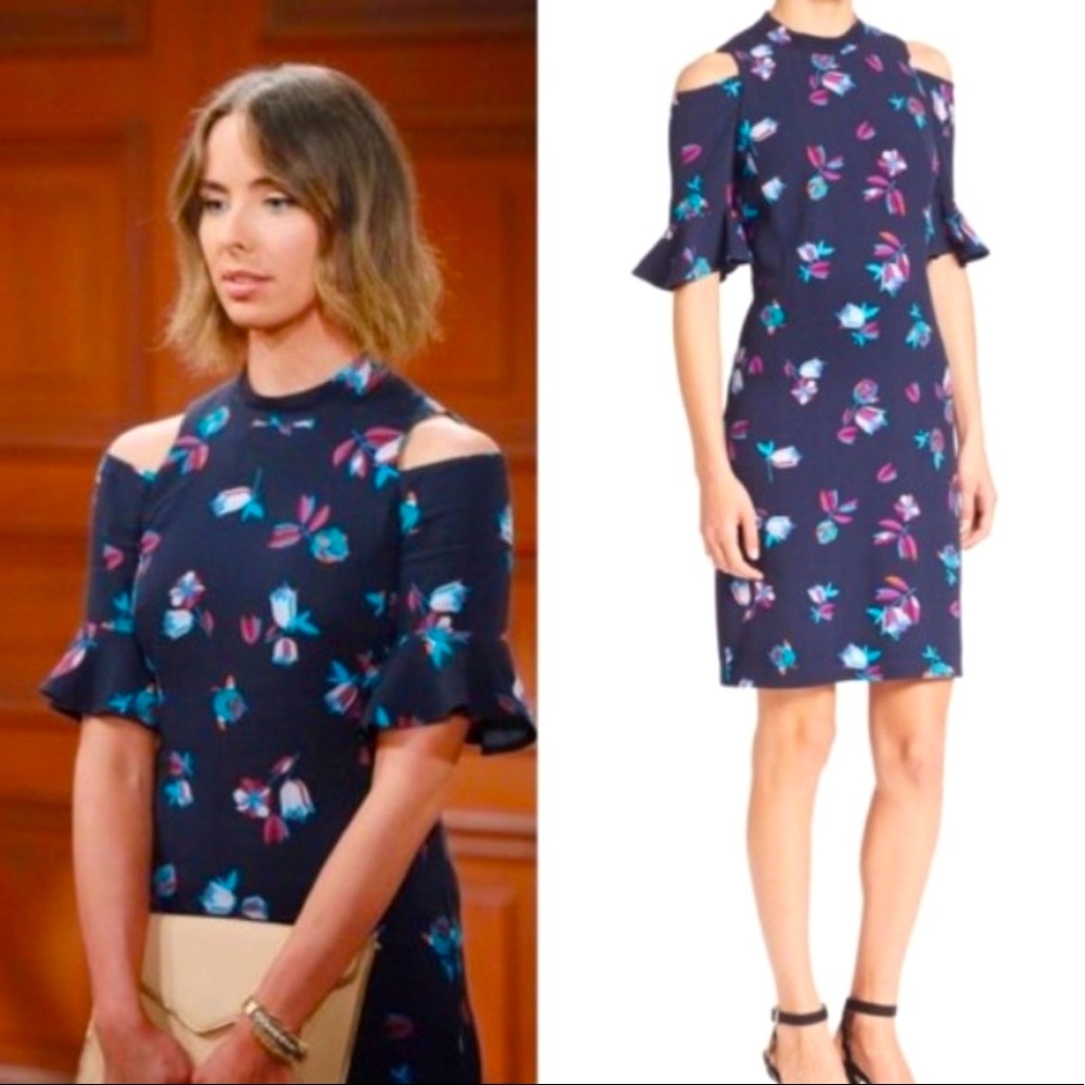 Rebecca Taylor Bellflower Cold Shoulder Dress Blue Purple Sz 2 Ashleigh Brewer